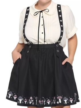Hot Topic Mushroom Border Grommet Suspender Skirt Cottagecore Goth Rave XL